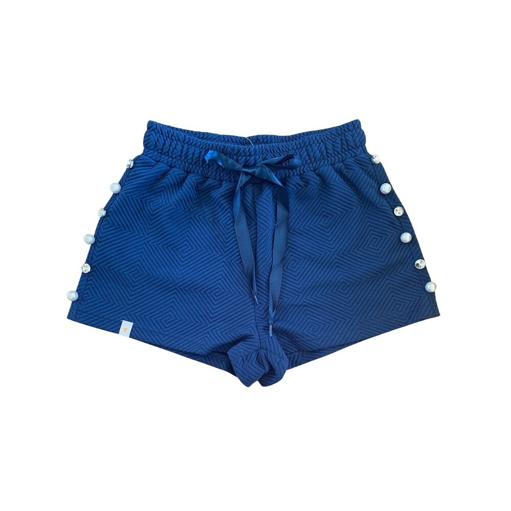 NWT Simply Southern Quilted Pearl & Rhinestone Shorts Blue - Size Small